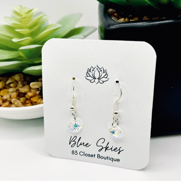 Clear AB Swarovski Crystal Silver Earrings - Picture 2 of 6